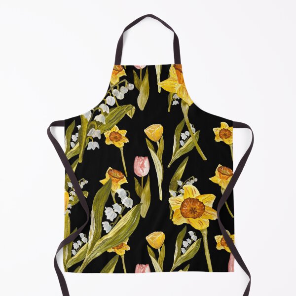 Item preview, Daffodil tulip snowdrop Easter an ornate pattern black designed and sold by Yana Mustafina | Boho Soulful Designs.