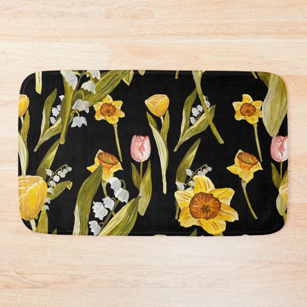 Item preview, Daffodil tulip snowdrop Easter an ornate pattern black designed and sold by Yana Mustafina | Boho Soulful Designs.