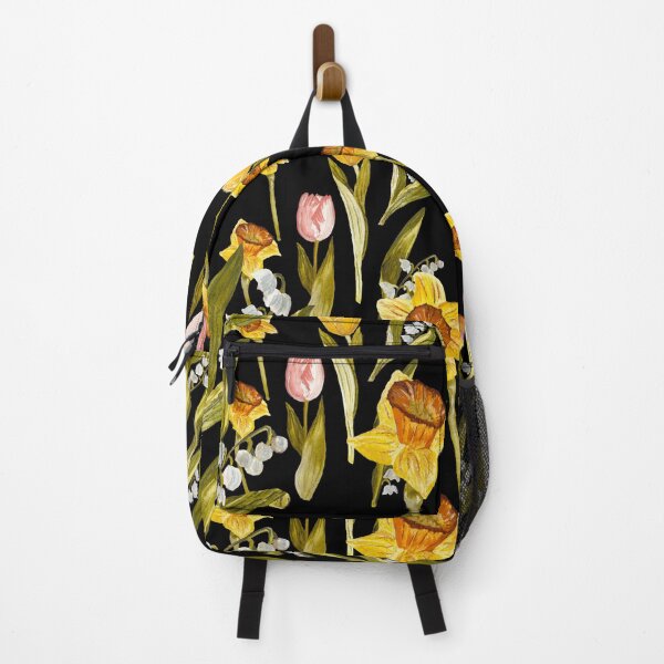 Item preview, Daffodil tulip snowdrop Easter an ornate pattern black designed and sold by Yana Mustafina | Boho Soulful Designs.