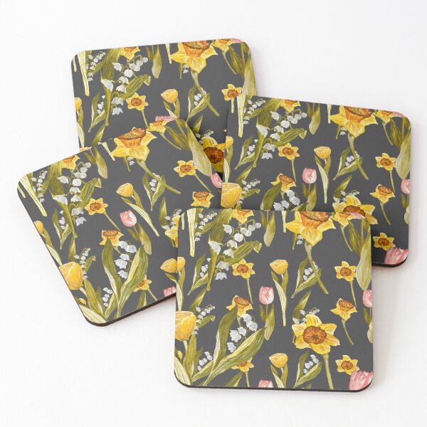 Item preview, Daffodil tulip snowdrop Easter an ornate pattern grey designed and sold by Yana Mustafina | Boho Soulful Designs.