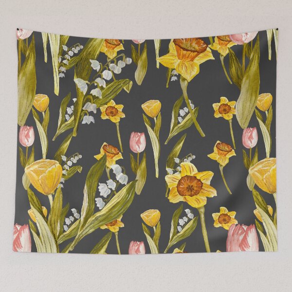 Item preview, Daffodil tulip snowdrop Easter an ornate pattern grey designed and sold by Yana Mustafina | Boho Soulful Designs.