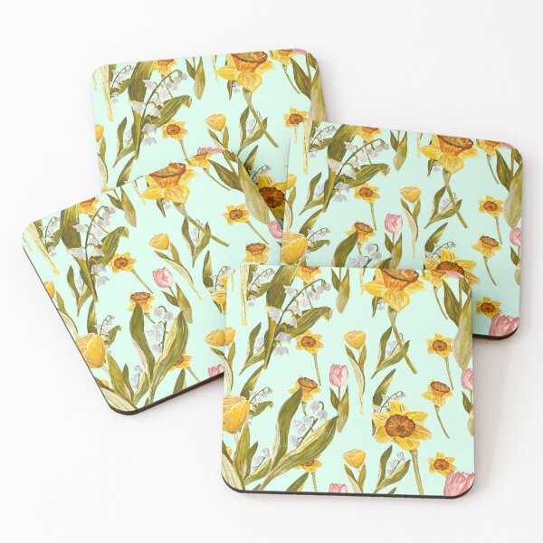 Item preview, Daffodil tulip snowdrop Easter an ornate pattern mint designed and sold by Yana Mustafina | Boho Soulful Designs.
