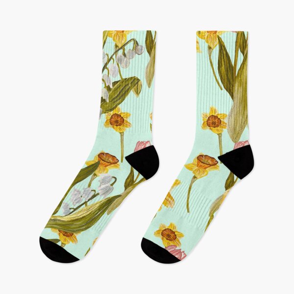 Item preview, Daffodil tulip snowdrop Easter an ornate pattern mint designed and sold by Yana Mustafina | Boho Soulful Designs.