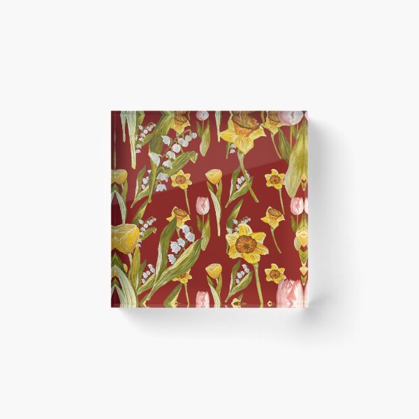 Artikelvorschau, Daffodil tulip snowdrop Easter an ornate pattern red entworfen und verkauft von Yana Mustafina | Boho Soulful Designs.