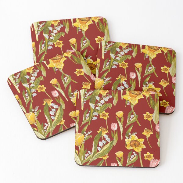 Item preview, Daffodil tulip snowdrop Easter an ornate pattern red designed and sold by Yana Mustafina | Boho Soulful Designs.