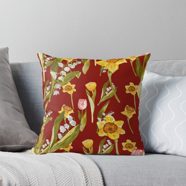 Aperçu de l'œuvre Daffodil tulip snowdrop Easter an ornate pattern red créée et vendue par Yana Mustafina | Boho Soulful Designs.