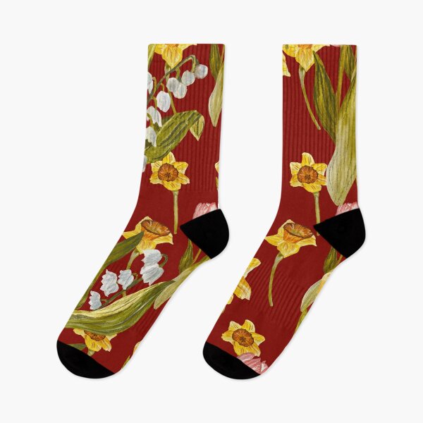 Item preview, Daffodil tulip snowdrop Easter an ornate pattern red designed and sold by Yana Mustafina | Boho Soulful Designs.