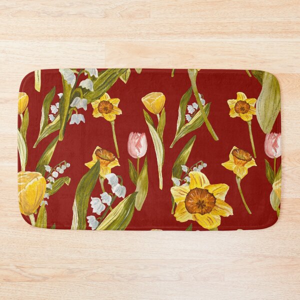 Item preview, Daffodil tulip snowdrop Easter an ornate pattern red designed and sold by Yana Mustafina | Boho Soulful Designs.