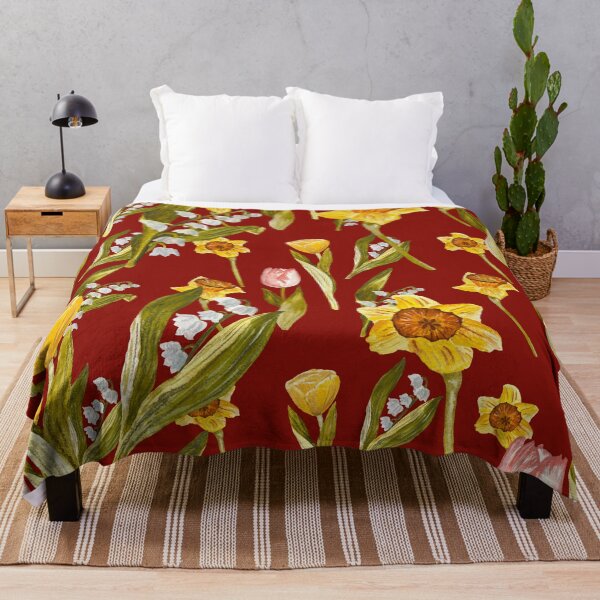 Item preview, Daffodil tulip snowdrop Easter an ornate pattern red designed and sold by Yana Mustafina | Boho Soulful Designs.