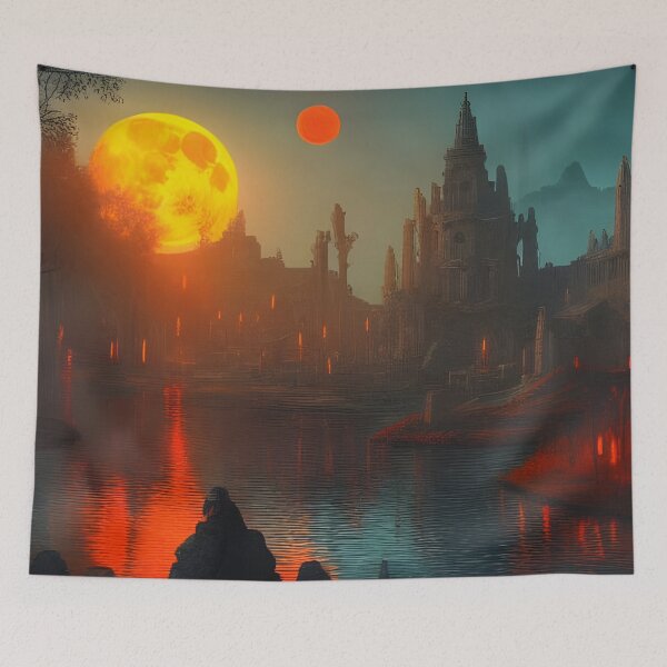 Item preview, City with two moons generated by artificial intelligence designed and sold by megadrina.