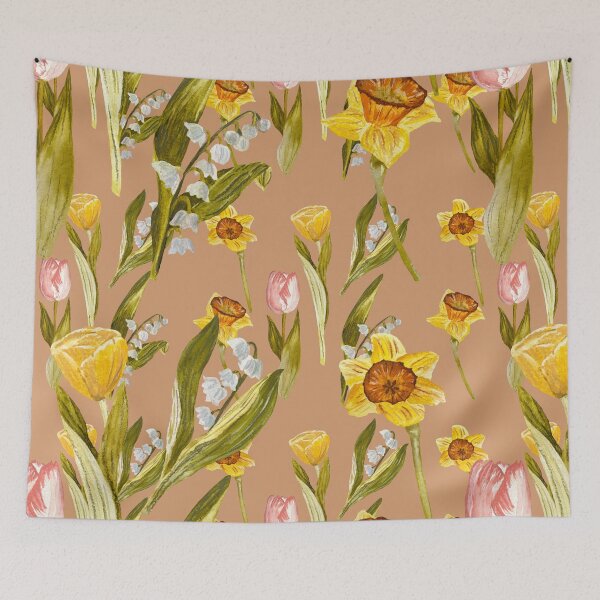 Item preview, Daffodil tulip snowdrop Easter an ornate pattern peach designed and sold by Yana Mustafina | Boho Soulful Designs.