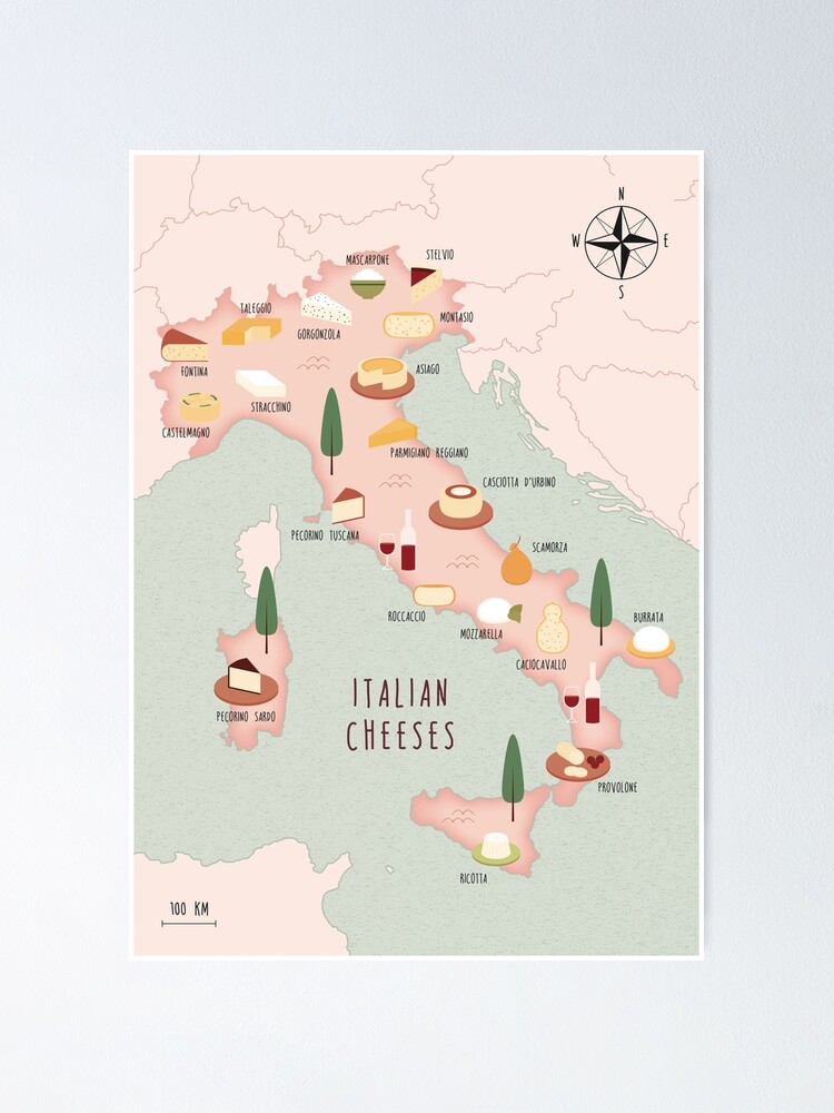 "Illustrated map of Italian cheeses" Poster for Sale by ymkesinfogr