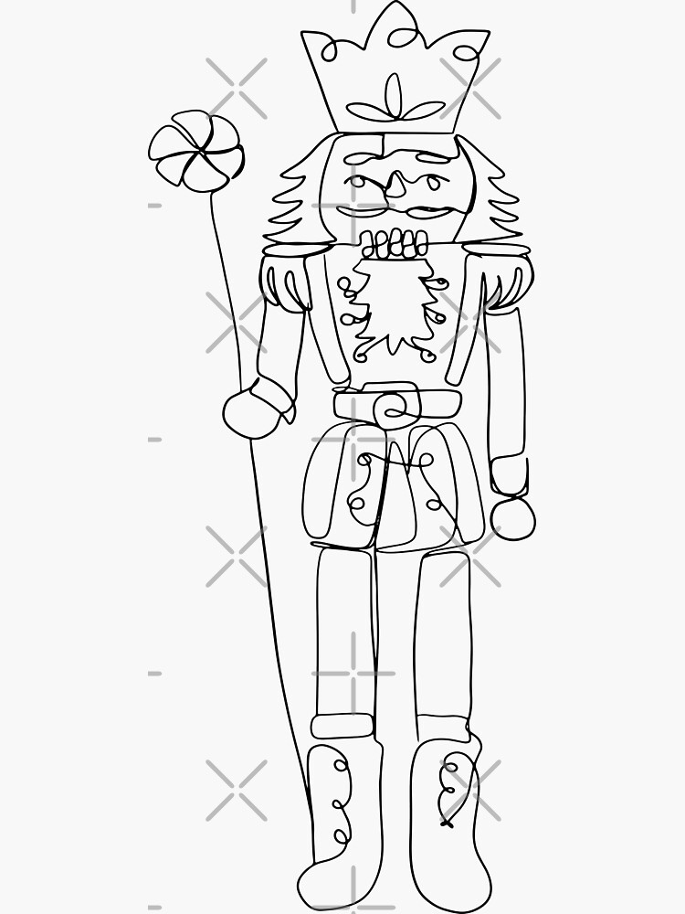 "Nutcracker Line Art, Simple Christmas Drawing, Outline Sketch, Minimalist Holiday" Sticker for