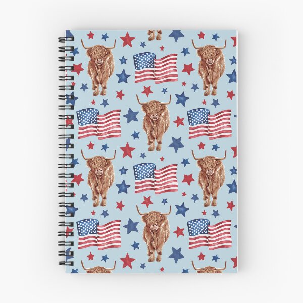 Item preview, USA Highland Cow Floral on Blue, American Flag, Stars and Stripes, Watercolor Cow Art, Farm Animals designed and sold by cateandrainn.