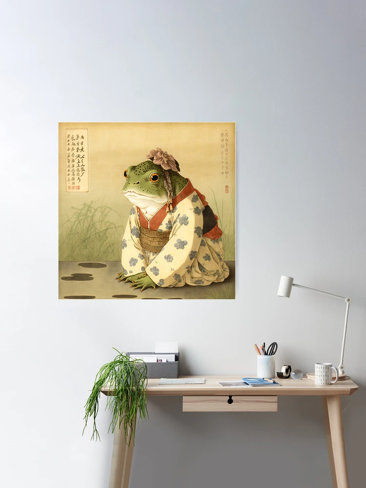 Frog Shower Curtain, Frog Decor, Japanese Decor, Kawanabe Kyosai