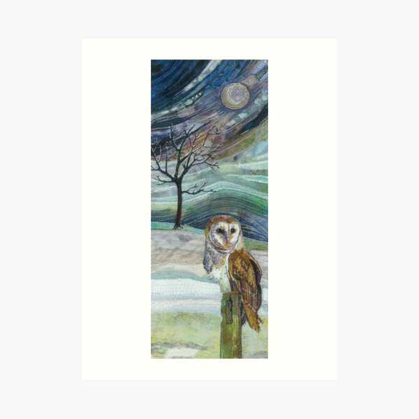 Waiting for his Supper - Barn Owl Embroidery - Textile Art Art Print