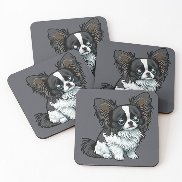 Item preview, Papillon Dog Puppy - Black and White Fur - Kawaii Cartoon designed and sold by UncannyCanvas.