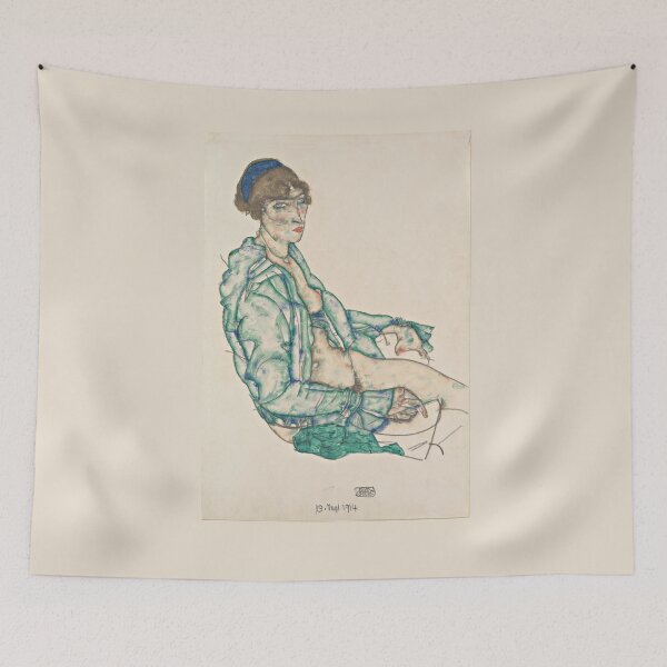 Item preview, Egon Schiele   Sitting Semi-Nude with Blue Hairband designed and sold by TeeARTHY.