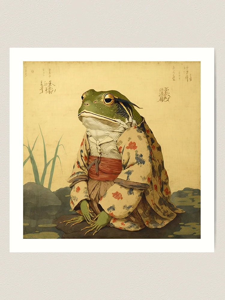 Frog in the swamp - Vintage Japanese Woodblock Print Art Framed