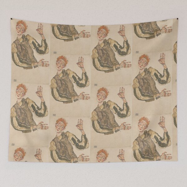 Item preview, Egon Schiele Self-Portrait with Striped Sleeves designed and sold by TeeARTHY.