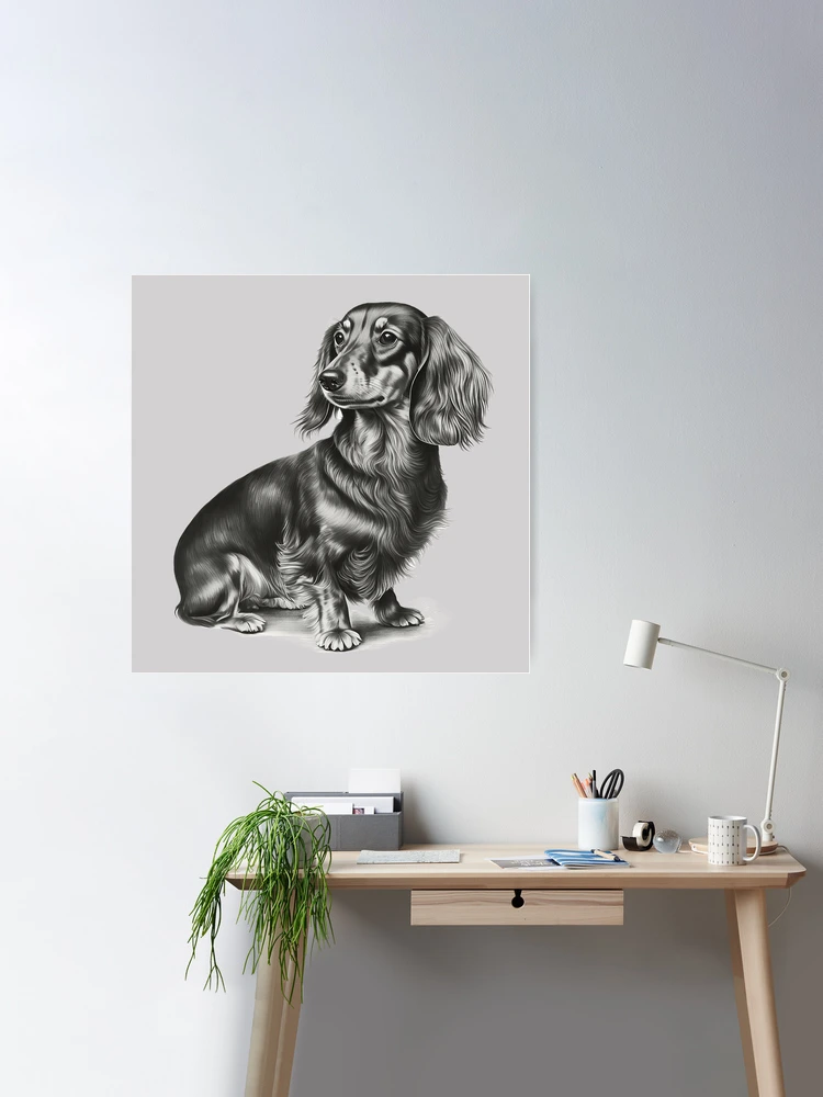 Dachshund puppy - pencil and pen on black paper, original gift, office  interior, home decor, animal Drawing by Alona Vakhmistrova