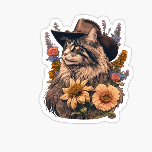 Item preview, Maine Coon Cat Western Floral designed and sold by BlackRabbitEmp.