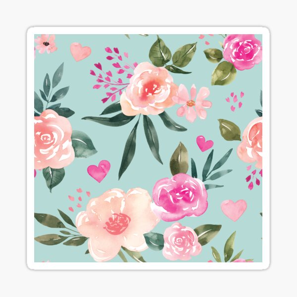 Vista previa del artículo con la obra «Patrón floral de novia en azul, rubor rosa acuarela floral, floral de San Valentín», diseñado y vendido por cateandrainn.