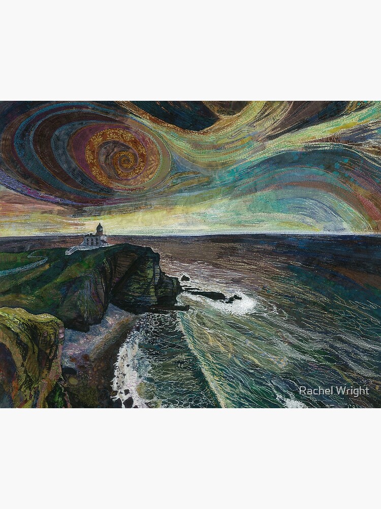 Aperçu 3 sur 3. Impression artistique avec l'œuvre Stoer Head Lighthouse - Broderie - Art textile créée et vendue par RWTextileArt.