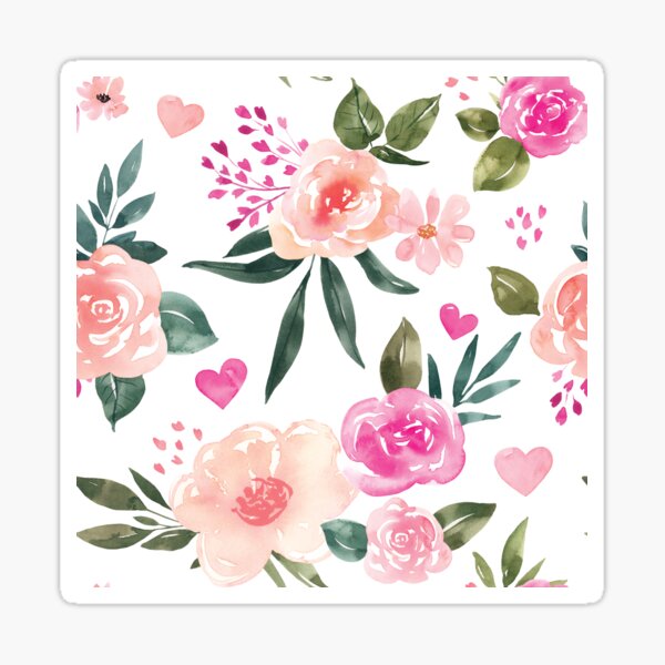 Vista previa del artículo con la obra «Patrón floral cariño, rubor rosa acuarela floral, día de San Valentín corazones florales», diseñado y vendido por cateandrainn.