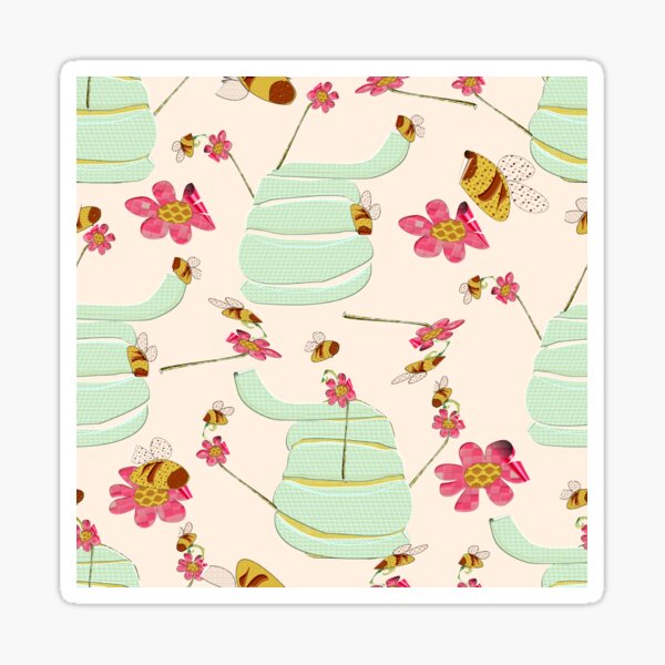 bees-crafted-beehives-on-creamy-white-sticker-for-sale-by