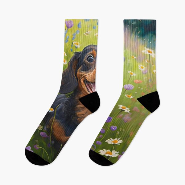 Item preview, Wildflowers and Dachshund Impressionist Art Print designed and sold by TheArtfulAllie.