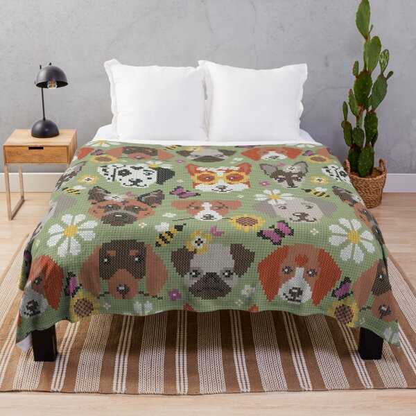 Item preview, Spring pawsing // sage green background cross stitch dog breeds wild flowers bees and butterflies designed and sold by SelmaCardoso.