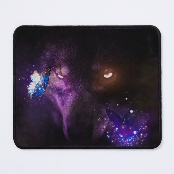 Item preview, Wolf with glowing eyes and two glowing butterflies designed and sold by Shemarts.