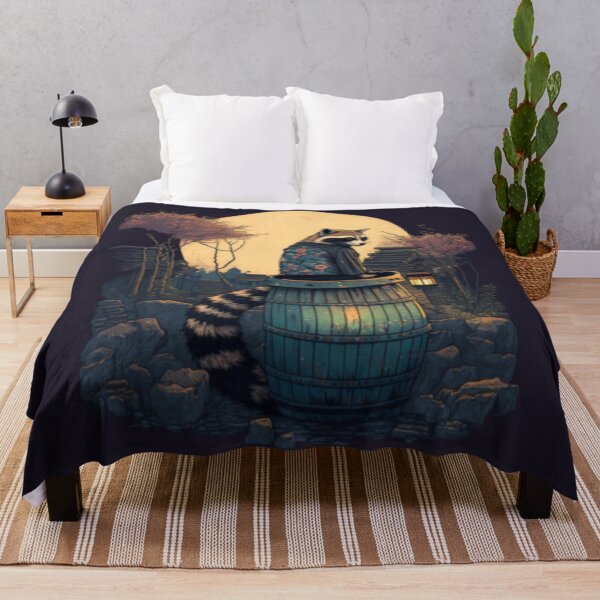 Item preview, Retro Japanese raccoon going through a trashcan designed and sold by TheArtfulNook.