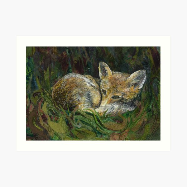 Sleepy Head - Fox Embroidery - Textile Art Art Print