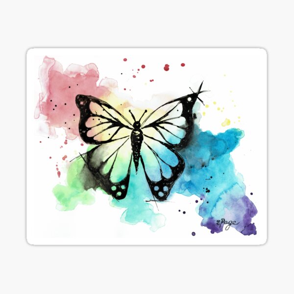 Butterfly in Watercolor and India Ink Sticker