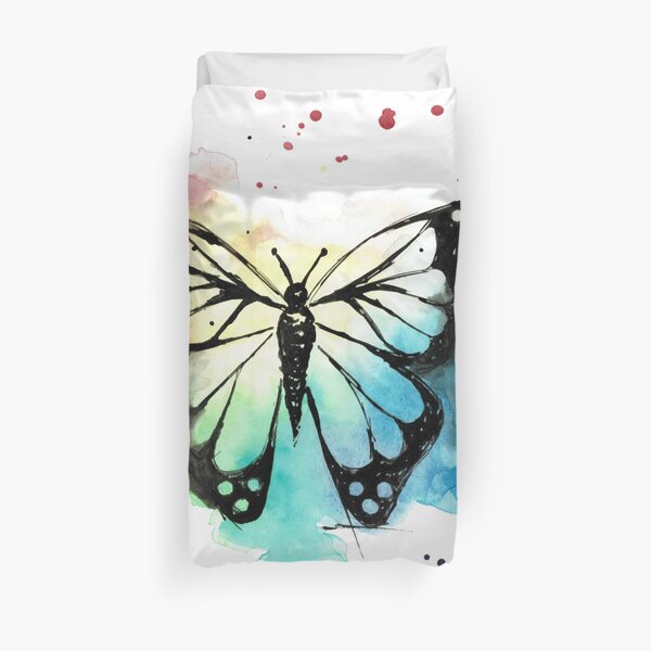 Butterfly in Watercolor and India Ink Duvet Cover