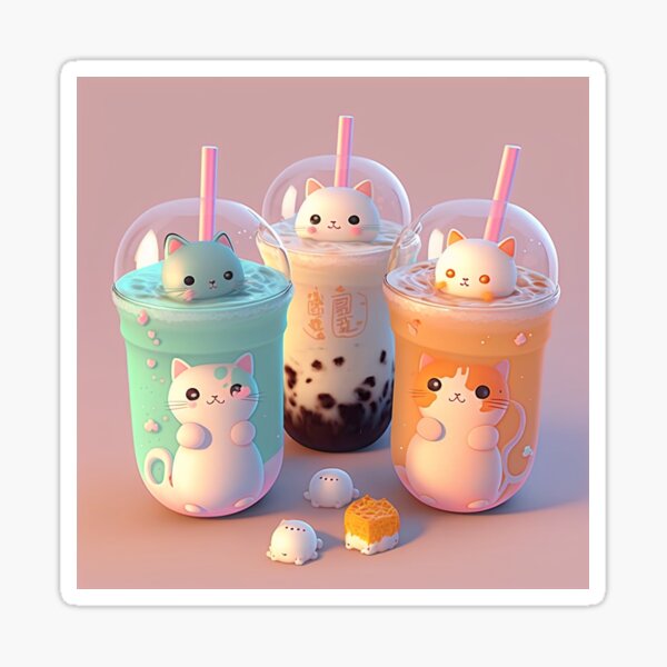 " Cute Anime CATS Otaku Japanese Bubble Boba Tea" Sticker for Sale by