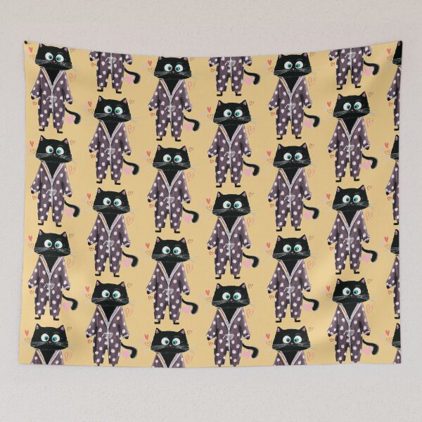 Item preview, funny saying life is better in pajamas-black cat wearing pajamas designed and sold by TANMIRET ⭐️⭐️⭐️⭐️⭐️.