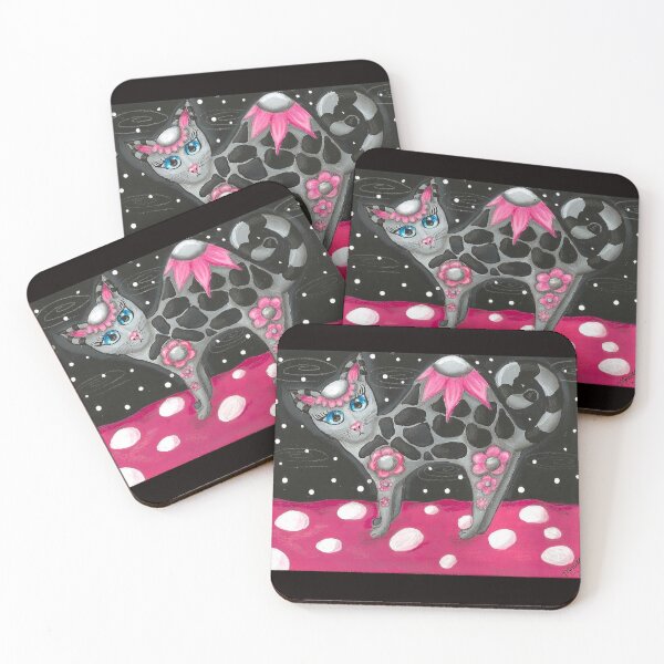 Item preview, Whimsical Black Pink Floral Kitty Cat designed and sold by oceanlady65.