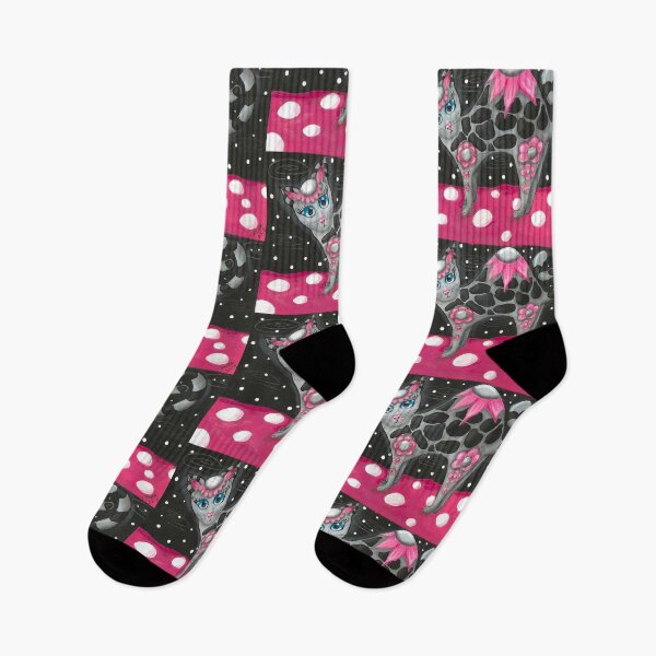 Item preview, Whimsical Black Pink Floral Kitty Cat designed and sold by oceanlady65.