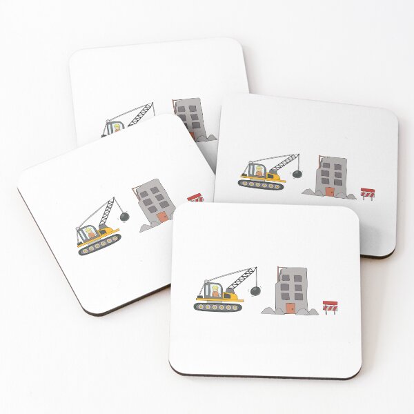 Item preview, kids drawing construction site with demolition truck and wrecked building designed and sold by wordspotrayal.