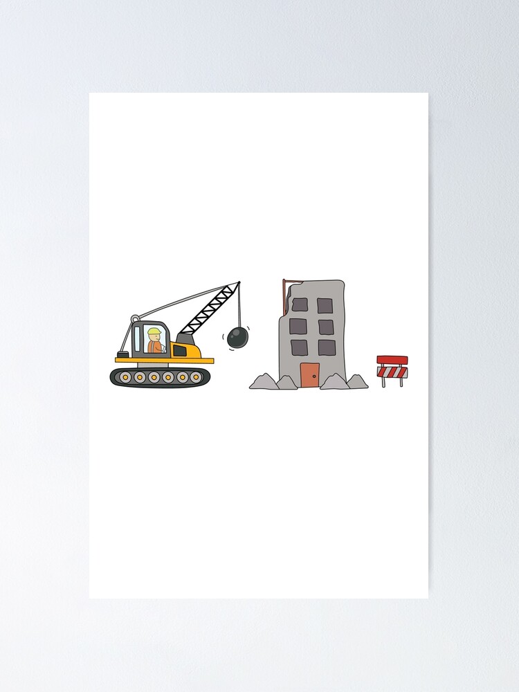 kids drawing construction site with demolition truck and wrecked 