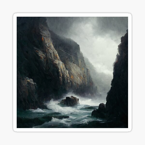 Item preview, Rugged Coast of Brittany - Digital Oil Painting of Waves Crashing on Rocks and Limestone Cliffs in Stormy Sea - Original Artwork designed and sold by CloudofKnowing.