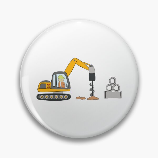Item preview, Kids drawing construction site with drill excavator with pile of huge pipes designed and sold by wordspotrayal.