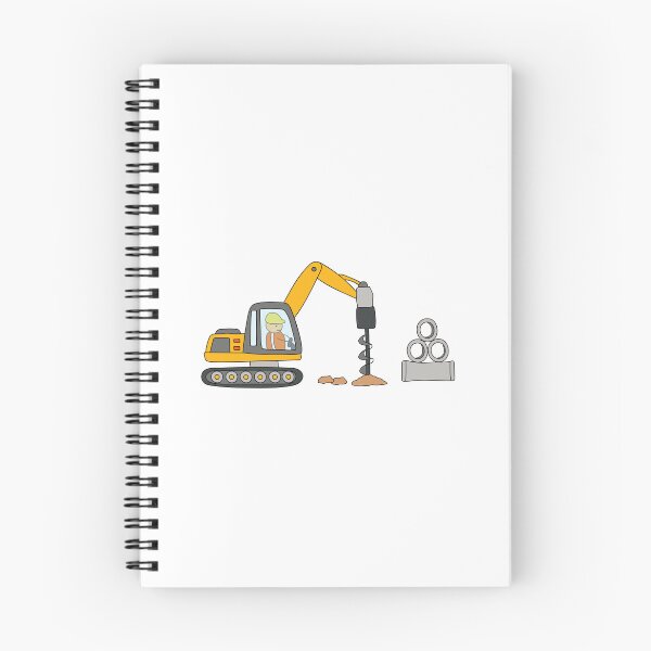 Item preview, Kids drawing construction site with drill excavator with pile of huge pipes designed and sold by wordspotrayal.
