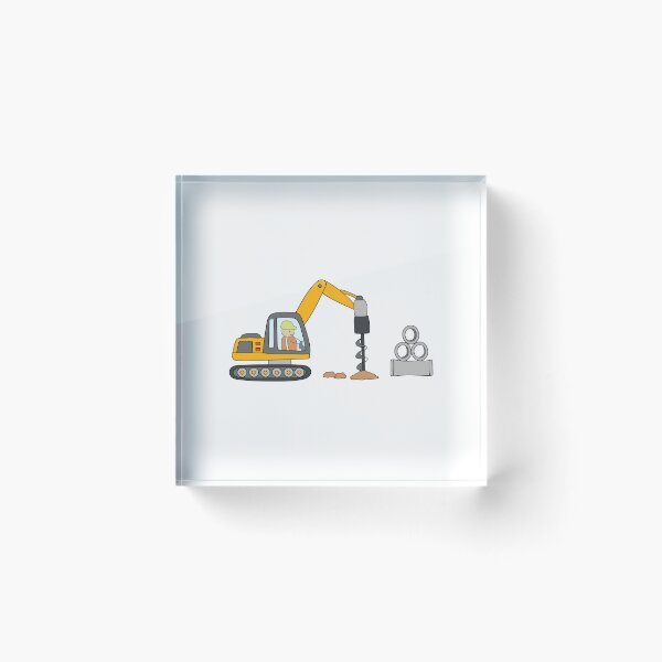 Item preview, Kids drawing construction site with drill excavator with pile of huge pipes designed and sold by wordspotrayal.