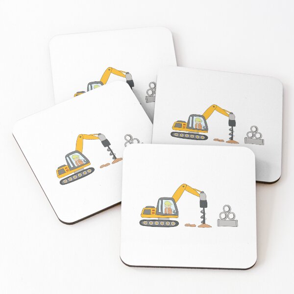 Item preview, Kids drawing construction site with drill excavator with pile of huge pipes designed and sold by wordspotrayal.