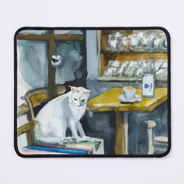 Item preview, White cat in cafe designed and sold by colorhadaa.