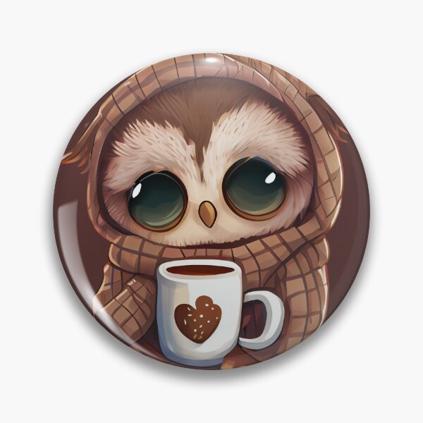 Item preview, chibi owl drinking hot chocolate designed and sold by CatDogBFF.